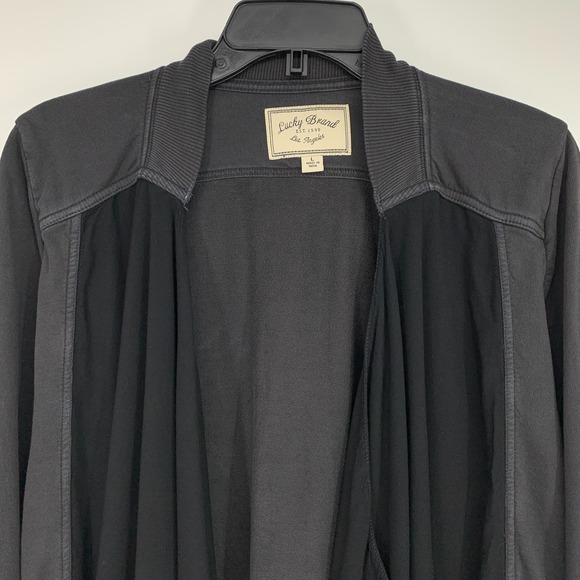 Lucky Brand Cardigan Gray Black Drape Open Front Womens Size Large - Picture 3 of 9